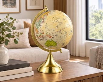 Globo Terrestre Decorativo para Mesa | Globo Geográfico em Estilo Vintage | Globo Decorativo para Escritório e Sala de Estudos | Presente Educativo para Amantes de Viagens