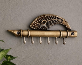 Peacock Wall Key Holder with 6 Hooks | Decorative Key Rack for Entryway Door Bedroom Living Room Office Hallway and Traditional Home Decor