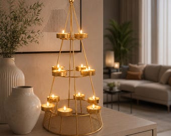 Tall Multi Tier Tealight Candle Holder | 50 cm Metal Candle Stand | Diwali Pooja Decor | Wedding Centerpiece | Festive Home Decoration