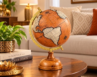 Nautical Explorer World Globe 8 Inch | Terracotta Map Desk Globe with Compass Rose | Vintage Style Study Decor | Gift for Dad