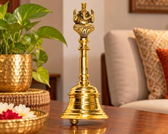 Ganesh Brass Pooja Bell | Ganpati Hand Bell Ghanti for Puja Aarti Temple Ritual | Hindu Mandir & Pooja Room Decor | Diwali Housewarming Gift
