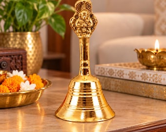 Nagpari Brass Pooja Bell | Traditional Hand Bell Ghanti for Puja Aarti Temple | Hindu Mandir and Pooja Room Decor | Diwali Housewarming Gift