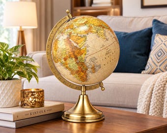 Globo Terrestre Vintage Decorativo | Globo em Estilo Antigo para Mesa de Escritório | Globo Geográfico Educativo | Decoração para Sala de Estudos | Presente para Amantes de Viagens