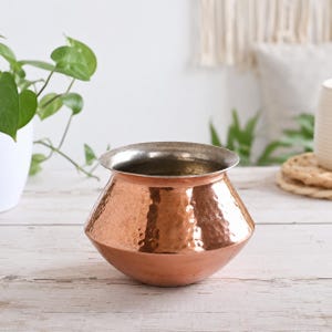 Copper Handi Cooking Pot | Hammered Copper Vessel with Wide Opening | Traditional Kitchen Cookware | Copper Serving & Storage Pot for Home