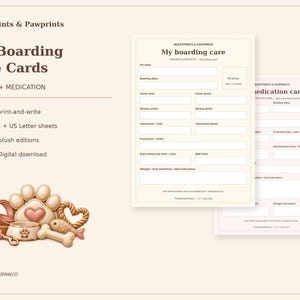 Pet Boarding Care Cards, Fillable Feeding & Medication Instructions, 5x7 and Letter PDF Bundle