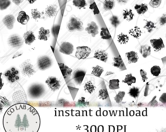 96 Black and white blobs, collage sheets, digital designs, watercolor, ATCs, ACEOs, hand-drawn