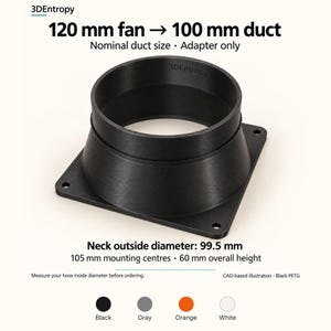120 mm PC-ventilator naar kanaaladapter – 50/75/100/125 mm, PETG