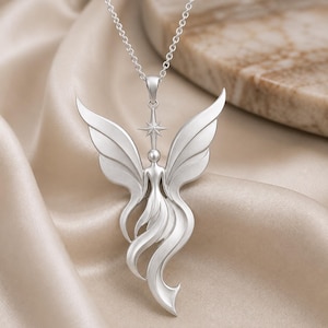 Angel Pendant, Guardian Angel Necklace, Sterling Silver Jewellery, Fairy Wing Jewelry