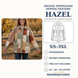 Quilted Jacket Pattern XS-3XL, Patchwork Quilt Jacket Sewing Pattern PDF, Fall Quilted Coat