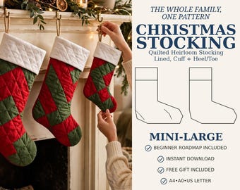 Nähanleitung für einen Weihnachtsstrumpf, gesteppter Erbstückstrumpf, gefüttert, mit Bündchen an Ferse und Spitze, Mini-Large, passendes Familienset