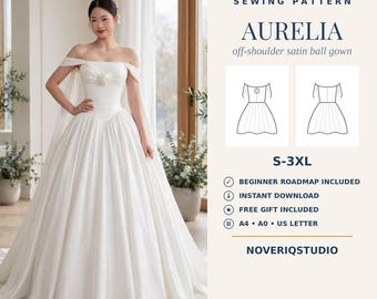 Schnittmuster für ein Brautkleid, schulterfreies Satin-Ballkleid in den Größen S-3XL, anfängerfreundlich
