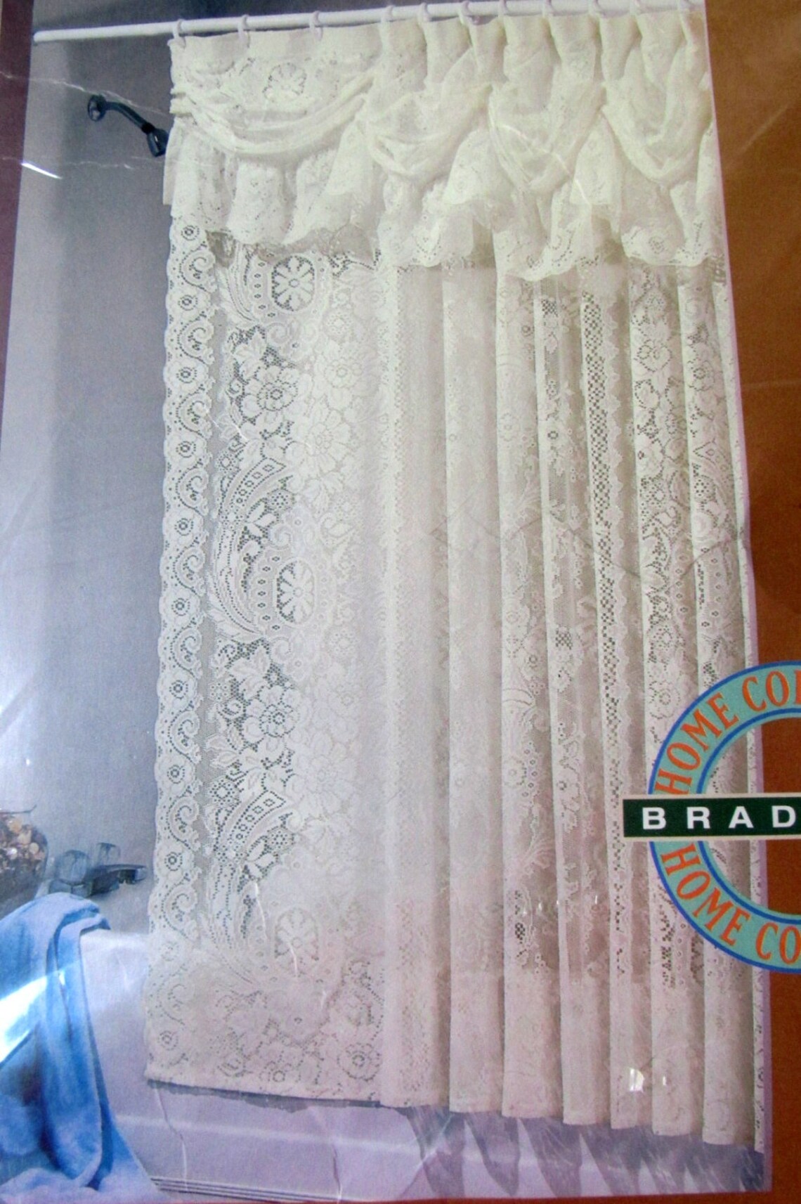 Vintage Ivory Lace Shower Curtain With Balloon Valance Etsy