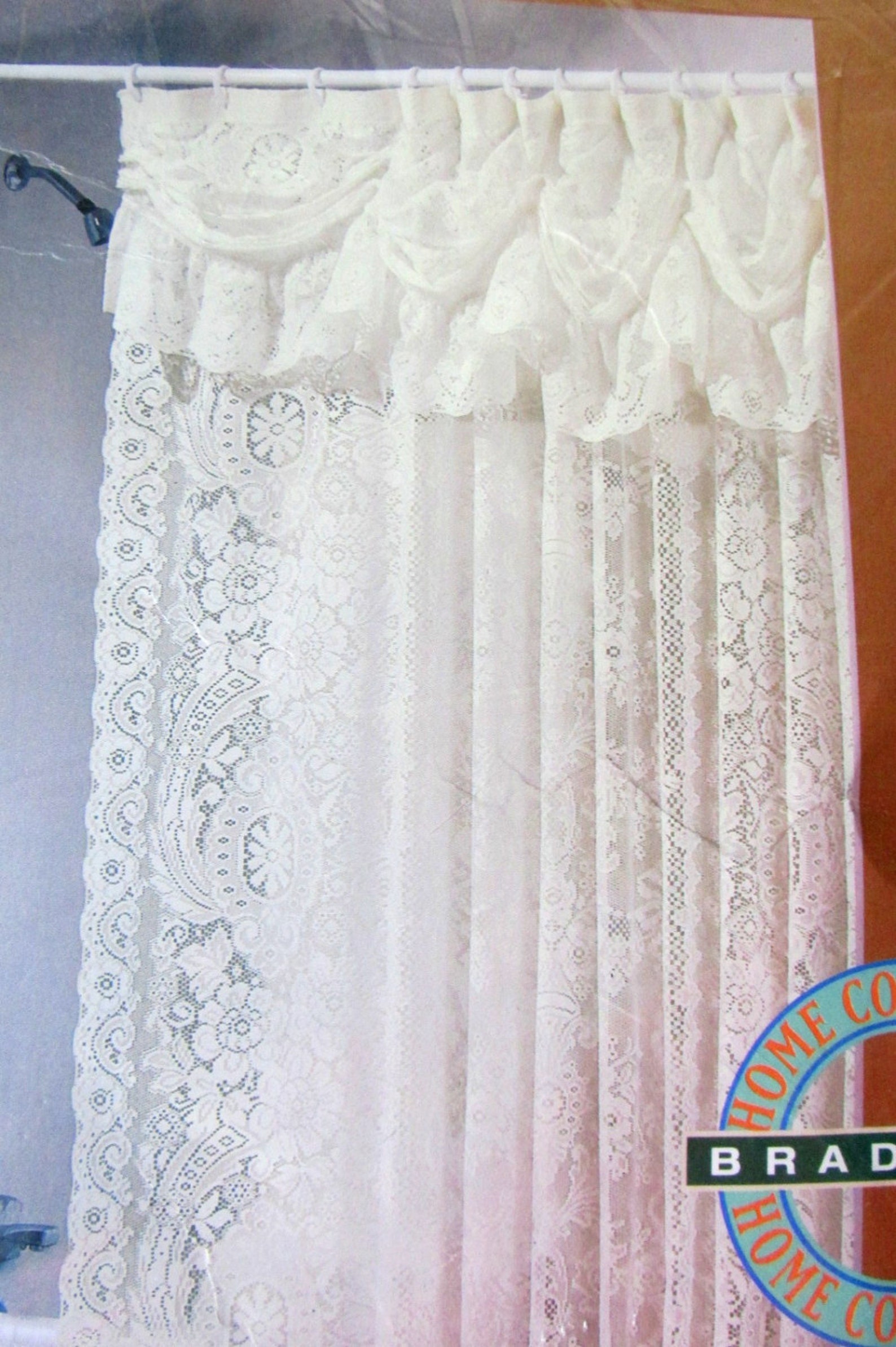 Vintage Ivory Lace Shower Curtain With Balloon Valance Etsy