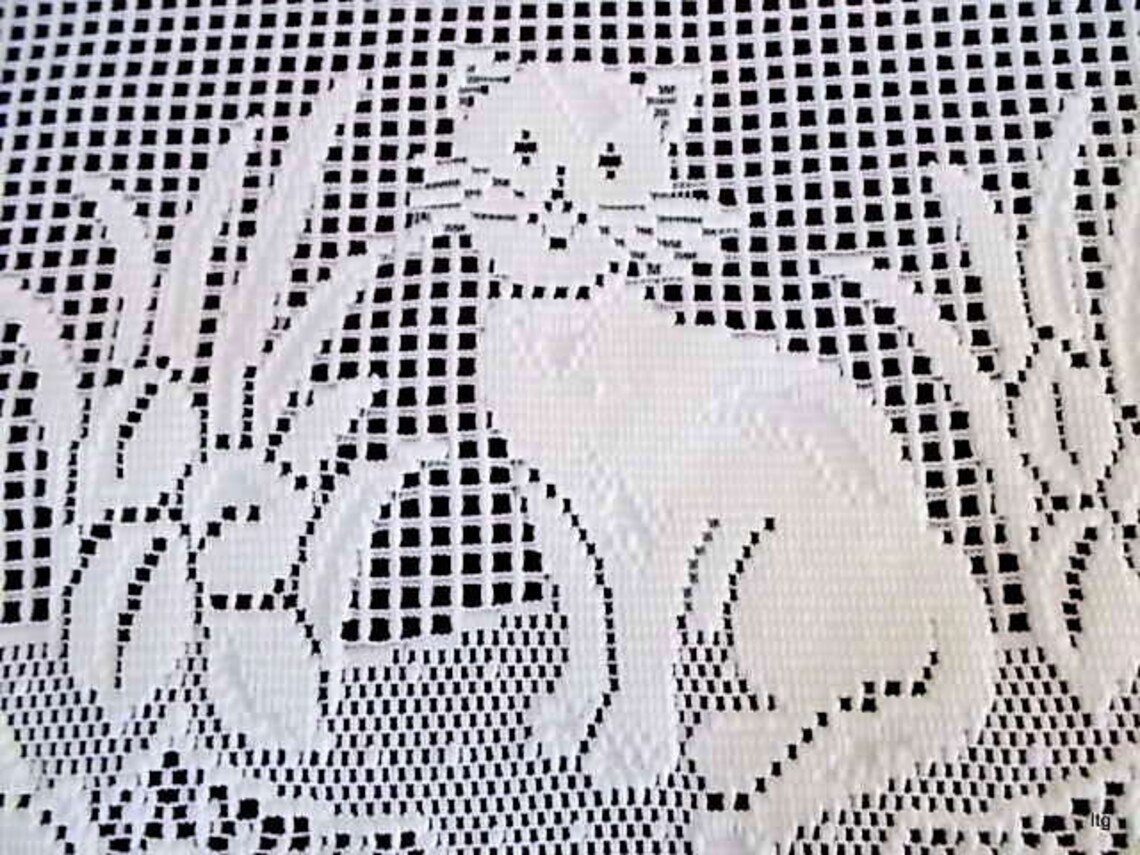 Vintage Ivory Heritage Lace Cat Curtains Four Panels Etsy