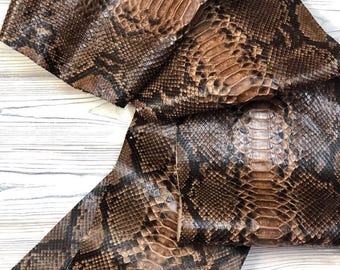 Brown Python Leather | Whole Reticulated Snake Hide | Unbleached Python Belly Skin