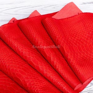 Bright Red Python Leather | Whole Reticulated Snake Hide | Bleached Python Belly Skin