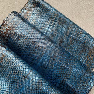 Ozeanblaues Pythonleder, echtes exotisches Leder für Kunsthandwerksbedarf