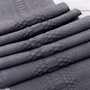 Black Smoky Graphite Python Leather, Genuine Reptile Leather for Handcrafting