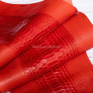 Deep Red Python Leather | Whole Reticulated Snake Hide | Bleached Python Belly Skin