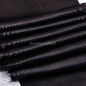 Jet Black Matte Python Leather | Whole Reticulated Snake Hide | Bleached Python Back Skin