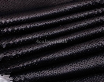 Cuir de python noir mat | Peau de serpent réticulée entière | Peau de dos de python blanchie