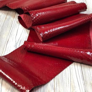 Genuine Python Leather Skin | Bleached Soft Ruby Red Glossy Back Skin Hide | Whole Snake Hide for Handcraft