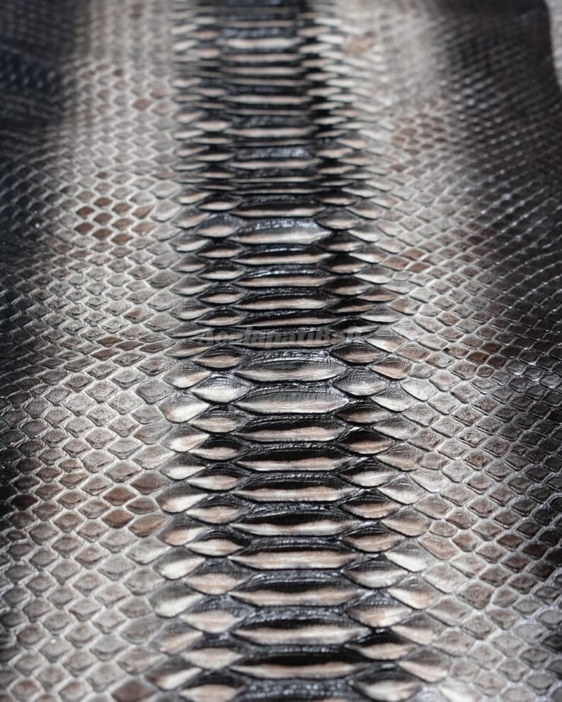 Real Python Leather for Artisan Supplies, Silver Charcoal Exotic Leather Ideal for Rare Fashion