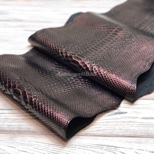 Dark Burgundy Foiled Python Leather | Whole Reticulated Snake Hide | Unbleached Python Belly Skin