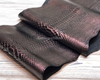 Dark Burgundy Foiled Python Leather | Whole Reticulated Snake Hide | Unbleached Python Belly Skin