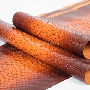 Genuine Python Leather Skin | Bleached Orange Gradation Brown Belly Skin Hide | Whole Snake Hide for Handcraft