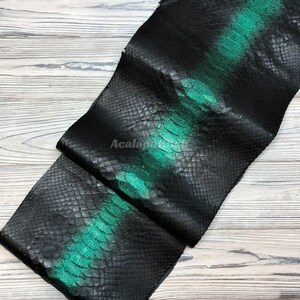 Black Gradation Green Python Leather | Whole Reticulated Snake Hide | Unbleached Python Belly Skin