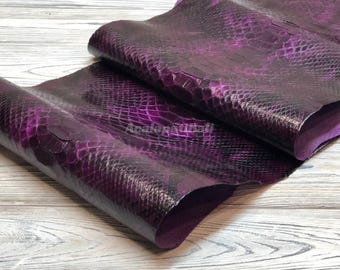 Deep Plum Purple Python Leather | Whole Reticulated Snake Hide | Unbleached Python Belly Skin