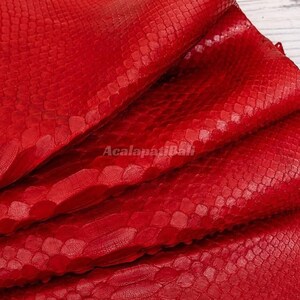 Deep Red Python Leather | Whole Reticulated Snake Hide | Bleached Python Belly Skin