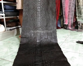Dragon Python Leather Skin | Unbleached Black Semi Glossy Belly Skin Hide | Whole Snake Hide for Handcraft