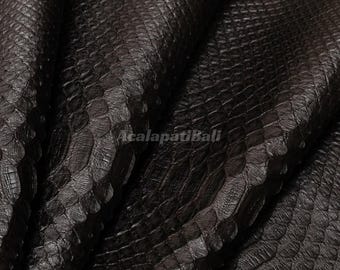Burmese Python Leather Hide, Obsidian Eclipse Black, Back Cut, Unbleached Semi Gloss Finish