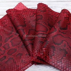 Genuine Burmese Python Leather, Burgundy Red Exotic Leather for Handcrafting