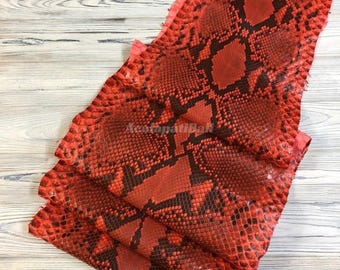 Cuir de python orange | Peau de serpent réticulée entière | Peau de dos de python non blanchie