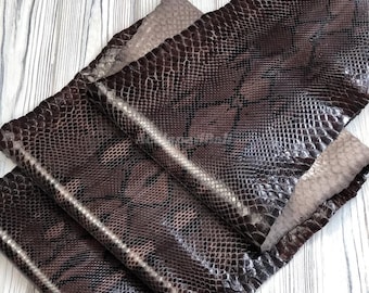 Cuir de python brun foncé | Peau de serpent réticulée entière | Peau de dos de python non blanchie
