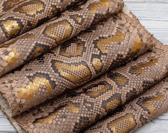 Genuine Python Leather Skin | Unbleached Brown Gradation Gold Back Skin Hide | Whole Snake Hide for Handcraft
