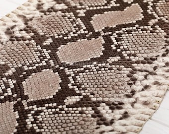 Cuir de python beige crème | Peau de serpent réticulée entière | Peau de dos de python non blanchie