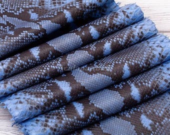 Cuir de python bleu | Peau de serpent réticulée entière | Peau de dos de python non blanchie