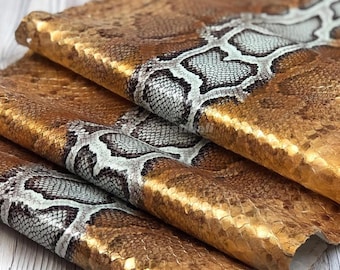 Genuine Python Leather Skin | Unbleached Gold Gradation Natural Back Skin Hide | Whole Snake Hide for Handcraft