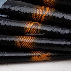 Genuine Python Leather Skin | Unbleached Black Gradation Orange Back Skin Hide | Whole Snake Hide for Handcraft