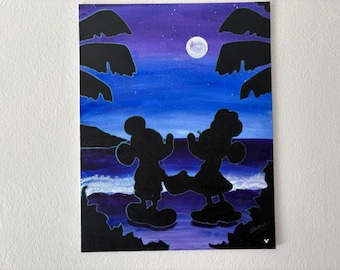 Mickey and Minnie Beach Sunset Acrylic Painting