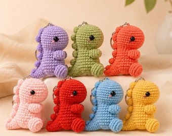 Virkmönster för dinosaurienyckelring i PDF-format | Amigurumi för små dinosaurier | DIY-handledning för plyschnyckelring | Direkt nedladdning
