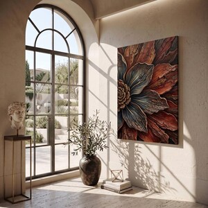 Large Floral Canvas Wall Art Textured Botanical Artwork Earthy Flower Decor Modern Boho Art Fall Decor Above Bed Art Nature Canvas Abstract
