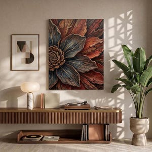 Large Floral Canvas Wall Art Textured Botanical Artwork Earthy Flower Decor Modern Boho Art Fall Decor Above Bed Art Nature Canvas Abstract