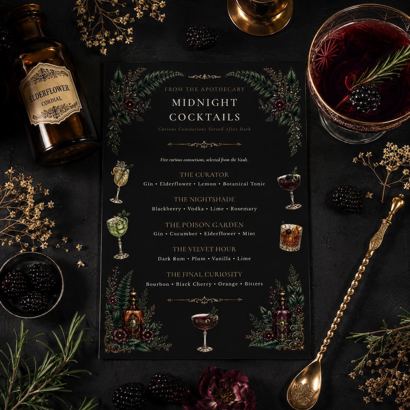 Gothic Botanical Menu - Etsy