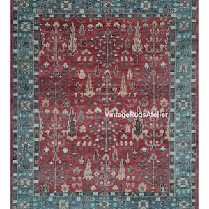 hand Knotted Rug Oushak Rug Blue Cotton Wool Rug Turkish Oushak Rug Inidan Rug Home decor rug 9x12 10x14 large Area Rug