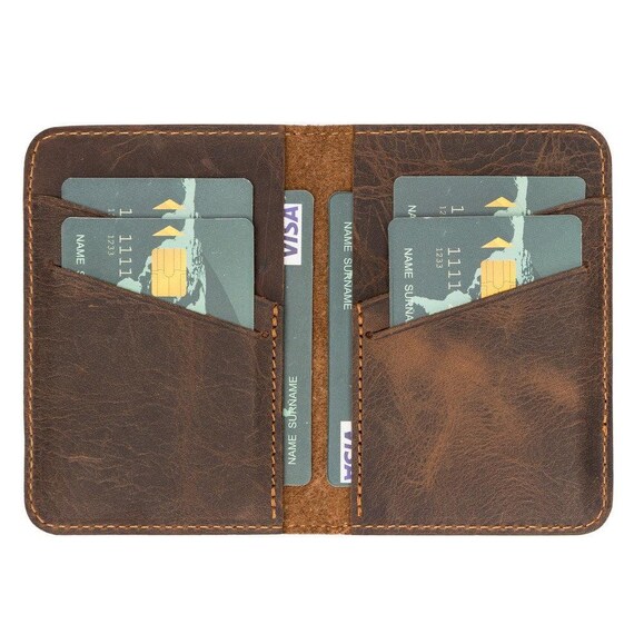 Personalized Leather Card Holder, Slim Bi-Fold Wallet, 8 Card Capacity, Cash Compartments, Minimalist Wallet | Handmade